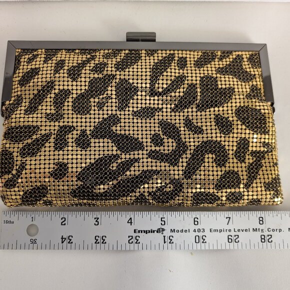 Gold and Gun Metal Leopard Metal Mesh Wallet Clutch MINT - Removable Chain Strap - Picture 1 of 4
